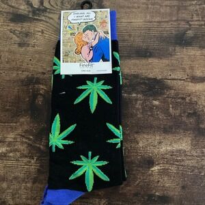 FineFit Fun Socks Marijuana Leaf Novelty Crew Socks Black Green Blue NWT